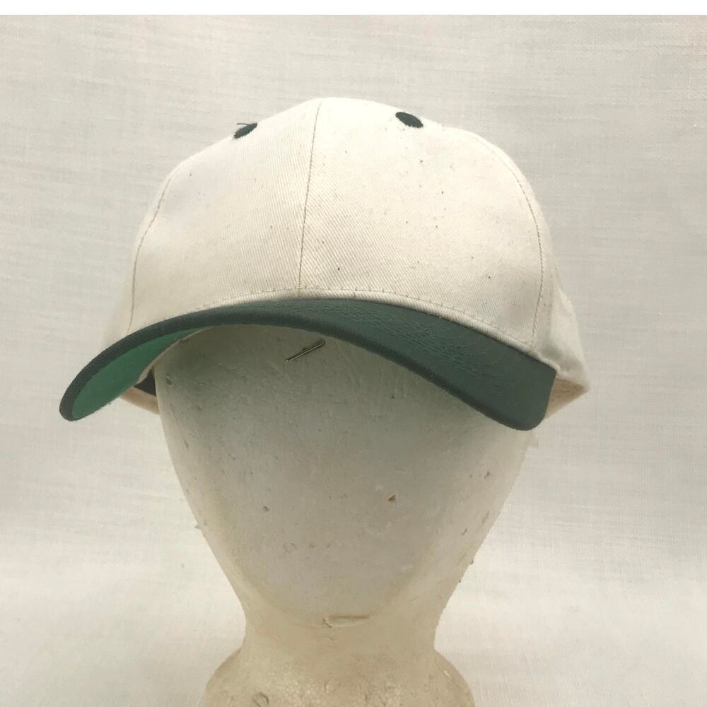 Toppers Plain  White Green Brim 100% Cotton Adjustable Baseball Cap Hat Trucker
